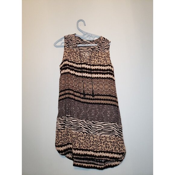 Beach Lunch Lounge Dresses & Skirts - Beach Lunch Lounge Womens L Kayla Dress Animal Print V Neck Tassel Rayon Brown